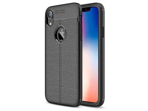 Apple iPhone XR Leder Design Gummi Hülle TPU Cover schwarz online bestellen