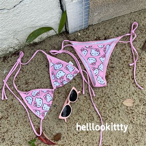 Sexy Bikinis Hello Kitty Sanrio Printing Anime Yk2 Beach Wear Surf Biquini Female Swimwear Micro