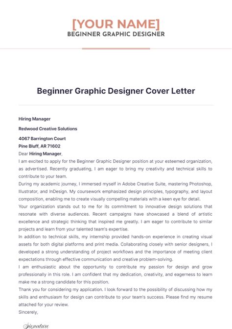 Free Beginner Graphic Designer Cover Letter Template Edit Online