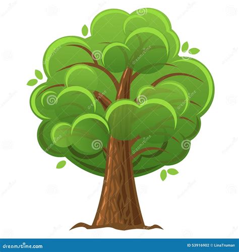 Cartoon Tree, Green Oak Tree with Luxuriant Foliage. Stock Vector ...