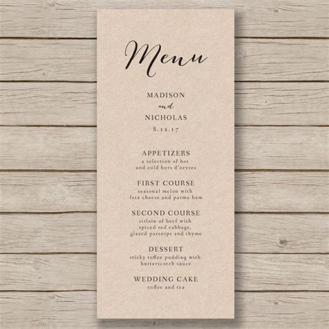 Wedding Menu Template Rustic Wedding Menu Printable Menu YOU Edit