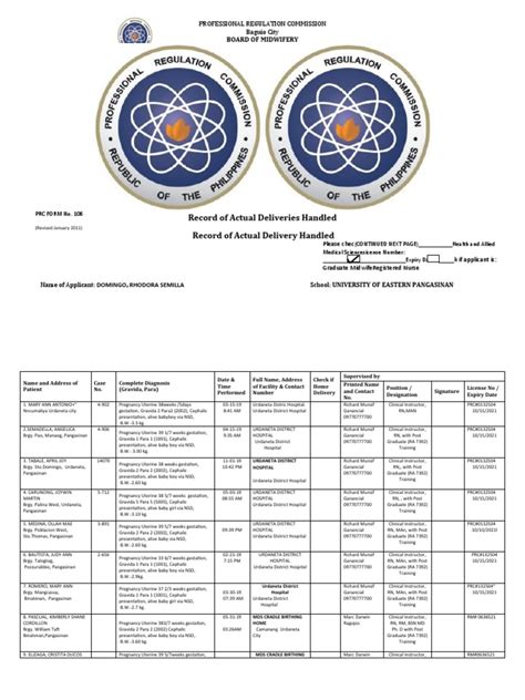 Prc Form No Pdf Midwife Pregnancy