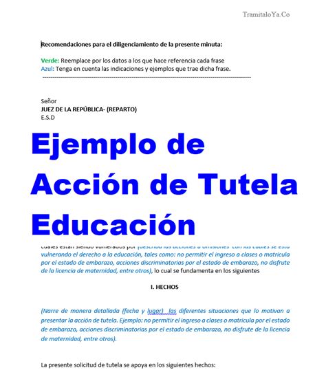 Ejemplo de Acción de Tutela Educación TramitaloYa co