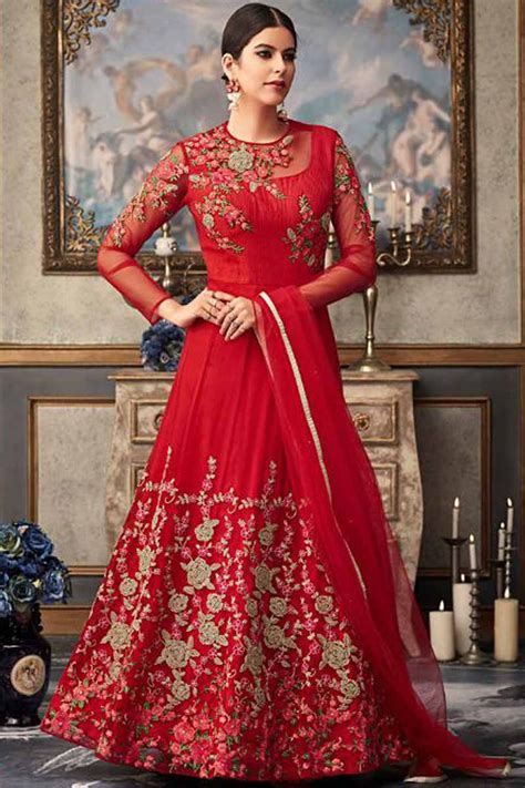 Red Silk Anarkali Suit With Resham Work Designer Anarkali Suits Silk