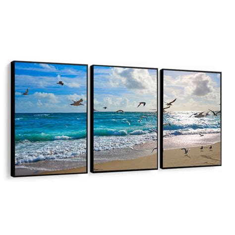 Quadro Decorativo Mar Praia Paisagem Moldura Preta Trio Elo