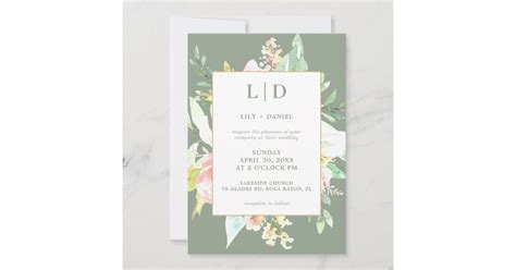 Floral Sage Green Wedding Invitation | Zazzle