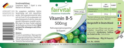 Fairvital Vitamin B Mg Vegan High Dosage Capsules Pantothenic Acid