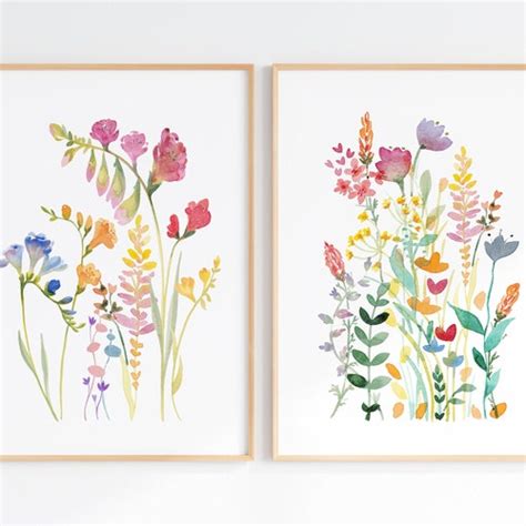 Set Of Wildflower Prints Floral Wall Art Botanical Print Etsy