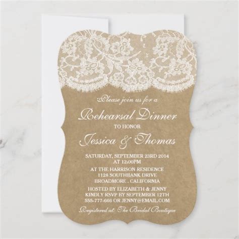 Rustic Kraft Lace Wedding Rehearsal Dinner Invitation Zazzle