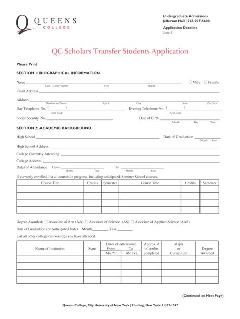 Fillable Online Qc Cuny QC Scholars Transfer Students Application