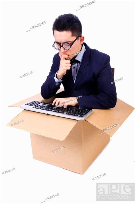 Funny Computer Geek Sitting In The Box Stock Photo Picture And