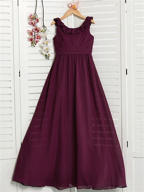 Daisda A Line Jewel Neck Floor Length Chiffon Flower Girl Dress With