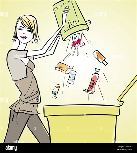 Woman Emptying Dustbin Stock Photo Alamy