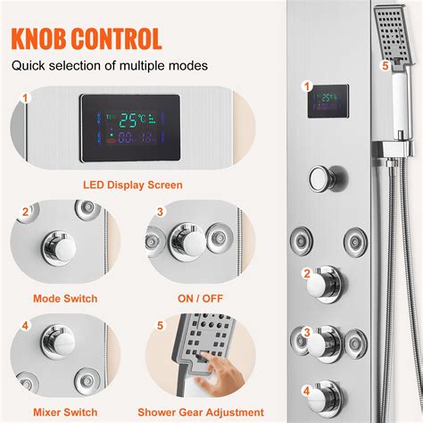 Vevor Shower Panel System 6 Shower Modes Led And Screen