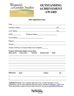 Fillable Online Unl FORM Outstanding Achievement Award Fax Email Print