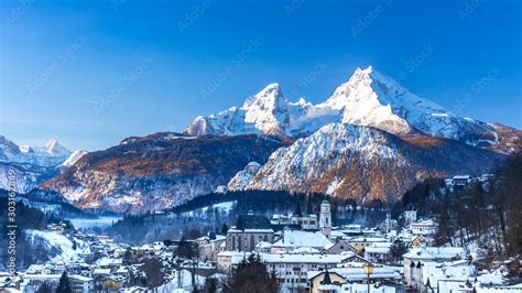 Historic Town Of Berchtesgaden With Famous Watzmann Mountain In The