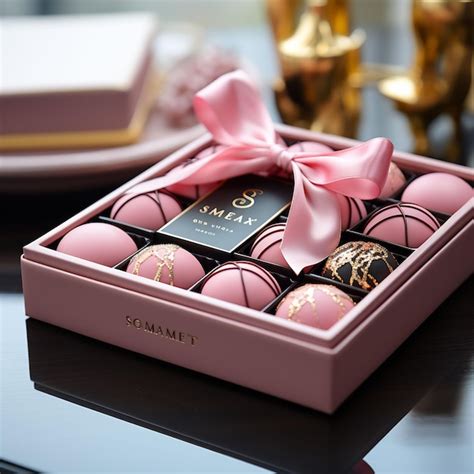 Une Bo Te De Chocolats Avec Un Ruban Rose Nou Autour Du Fond Photo