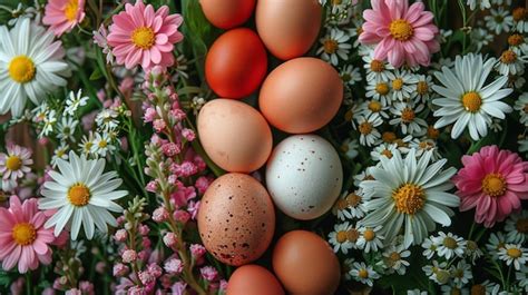 Premium Photo An Easter Still Life With Eggs Flowers And A Tablecloth