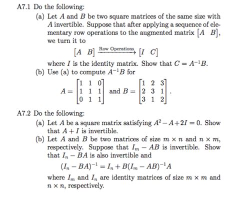 Solved A7 1 Do The Following A Let A And B Be Two Square