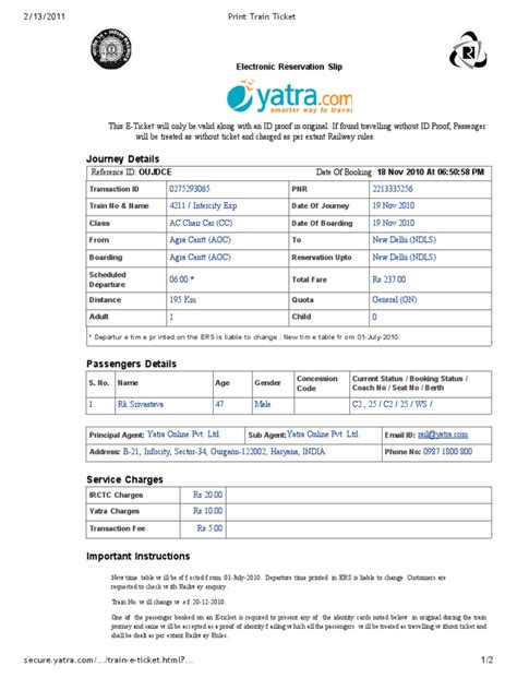 Print Train Ticket | PDF | Identity Document | Service Industries