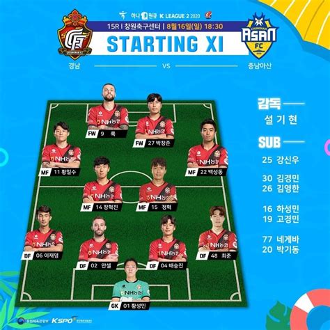 경남 Vs 아산 선발 라인업 1830 킥오프 생활체육tv 국내축구 에펨코리아