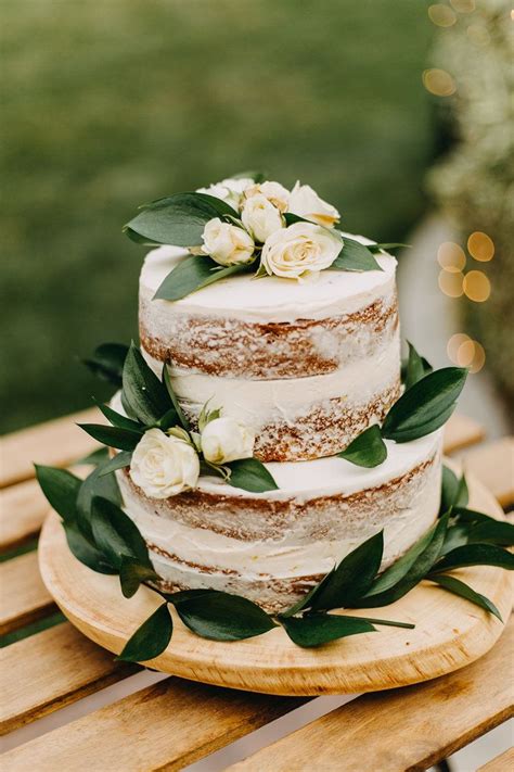 Two Tier Simple Naked Wedding Cake With Fresh Blackberries And Blush