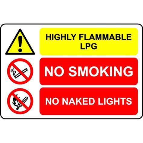 Highly Flammable Lpg No Smoking No Naked Lights Safety Sign 3mm Aluminium Sign 400mm X 300mm