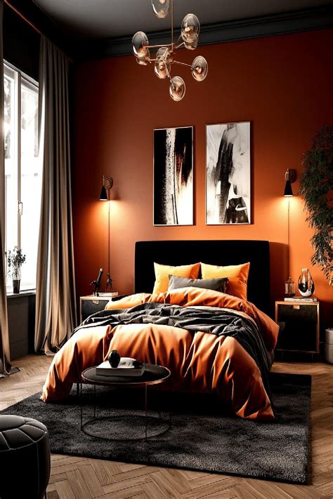 Contemporary Black And Rust Bedroom Ideas with Warm Tones Déco