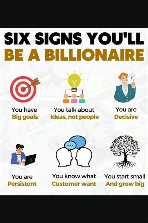 The Six Signs You Ll Be A Billionaire Are Shown In This Graphic Style