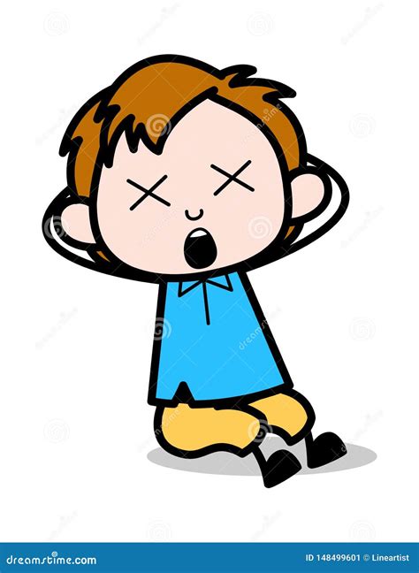 Dizziness School Boy Cartoon Character Vector Illustration Stock