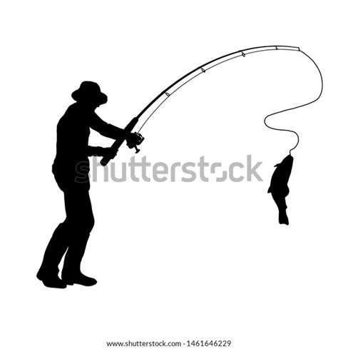 Fisherman Fishing Rod Fish On White Stock Vector Royalty Free 1461646229