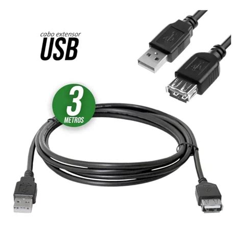 Cabo Extensor Usb 2 0 De 3 Metros Macho Fêmea Extensão Usb Escorrega