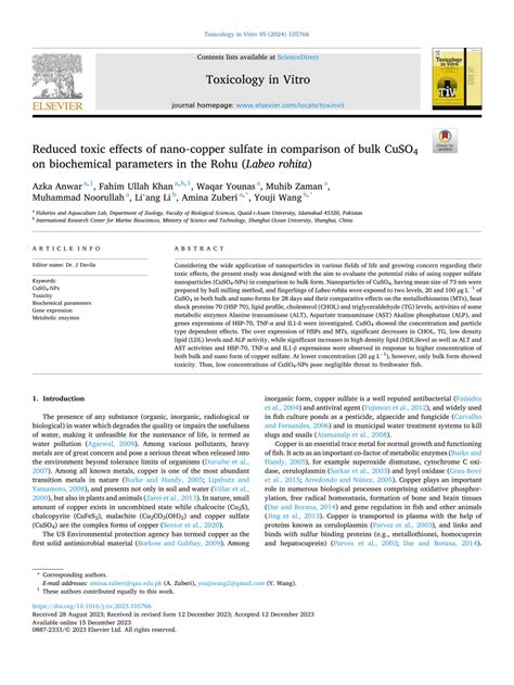 Pdf Reduced Toxic Effects Of Nanocopper Sulfate In Comparison Of