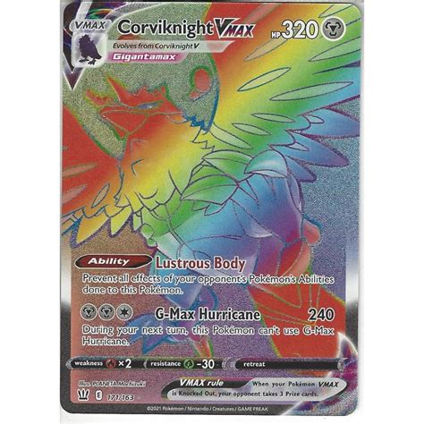 Pokemon Trading Card Game Corviknight Vmax Rare Rainbow Card