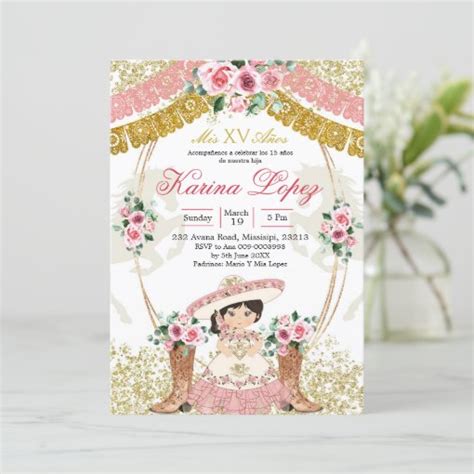 Western Mexican Pink Boot Charra Mis Quince Invitation Zazzle