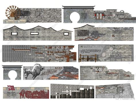 中式乡村景墙围墙su模型下载【id1103591314】知末su模型网