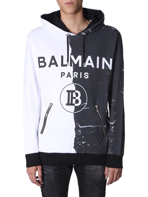 Balmain Cotton Bicolor Hoodie In Whiteblack Black For Men Save 26