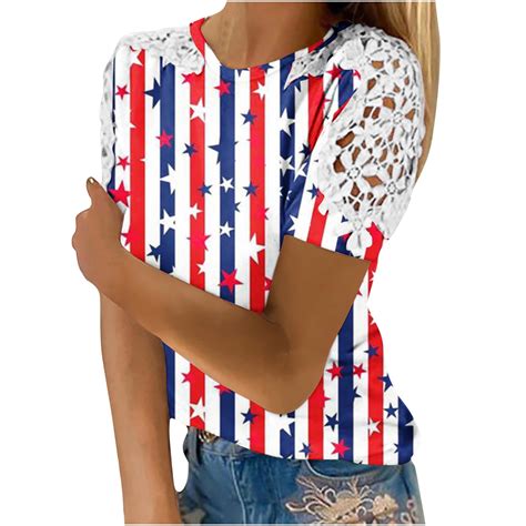 Brnmxoke Holiday T Shirtswomen American Flag Tops 4th Of July Lace