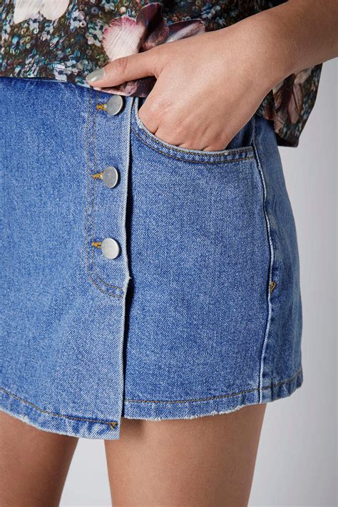 TOPSHOP Moto Denim Skort In Mid Stone Blue Lyst