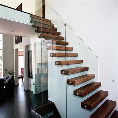 Floating Stair Solid Wood Treads Glass Balustrades Floating Staircase