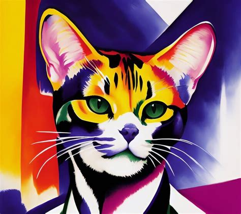 Premium Photo Illustrated Cat Portrait Lithograph Reproduction Art