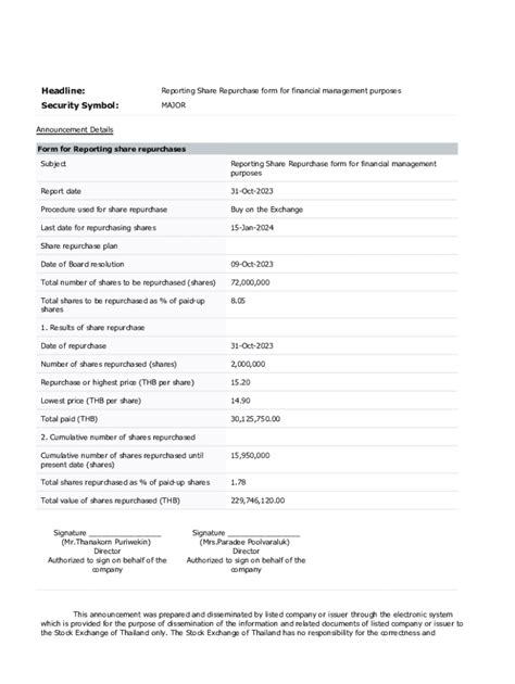 Fillable Online Reporting Share Repurchase Form For Financial Fax