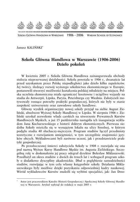 PDF Szkoła Główna Handlowa w Warszawie 1906 2006 Dzieło pokoleń