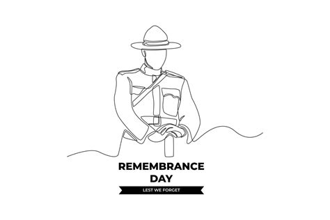 Continuous one line drawing a soldier bow their hands to remembrance ...