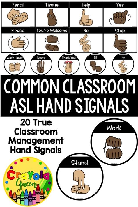 ASL Classroom Hand Signal Cards | Sign language words, Classroom signs ...