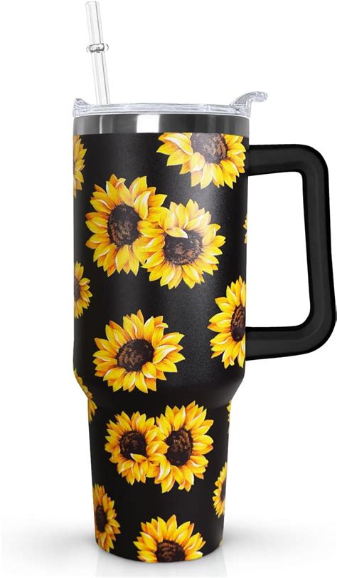 Flower Handle Sunflower Tumbler With Handle Lid And Straw Sunflower Ts For Women40 Oz