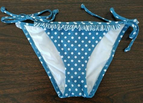 Victorias Secret Blue White Polka Dot Ruffle Bikini Bottom Swimwear