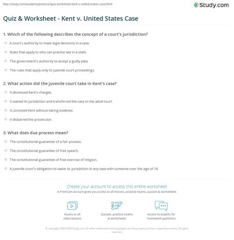 Quiz & Worksheet - Kent v. United States Case | Study.com