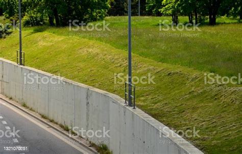 Horizontal Road Marking Lanes Highway Concrete Barriers On The Road