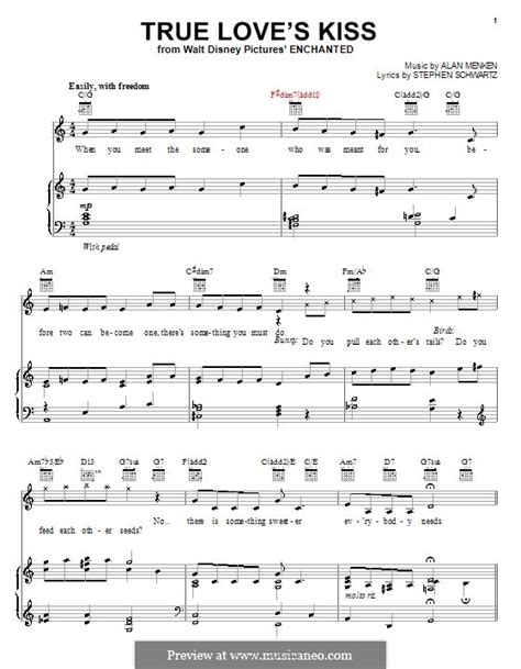 True Love S Kiss From Enchanted By A Menken Sheet Music On Musicaneo